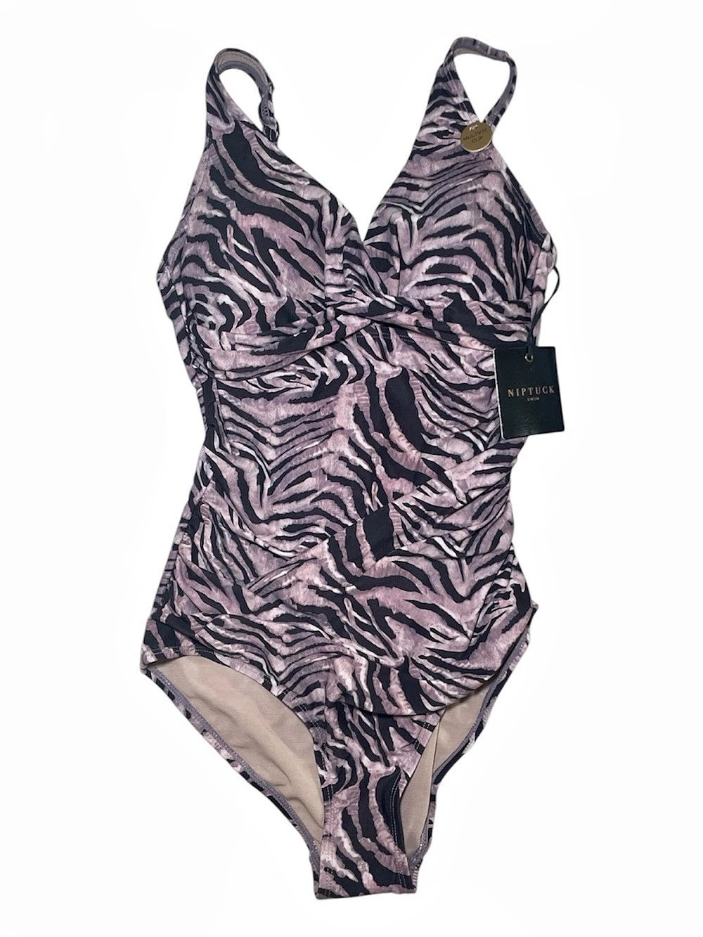 Niptuck Tuamotu Louise Multifit Ruched Front Animal Print One Piece US 6 CAD 8